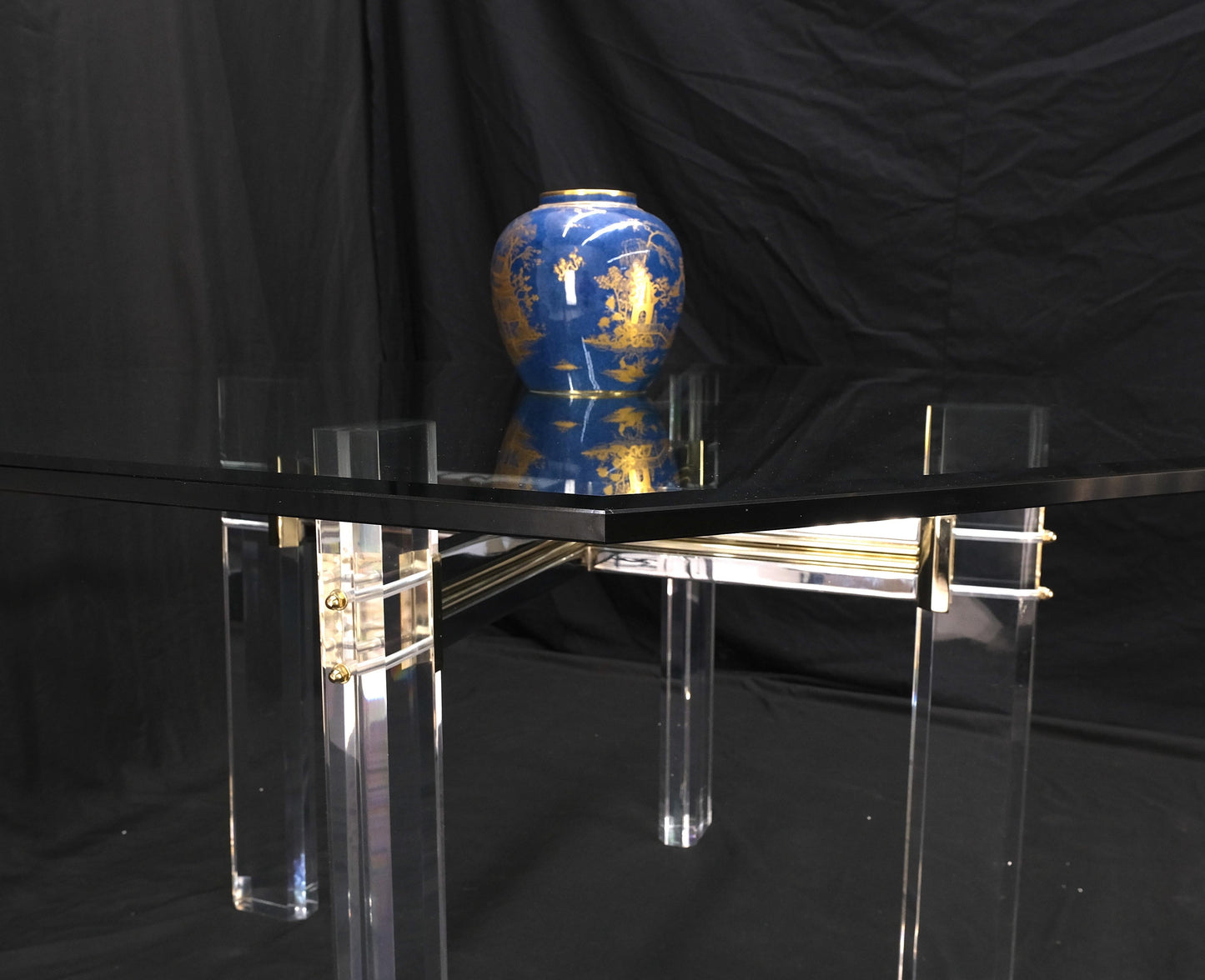 EstablishedLines Glass Top Octagonal Shape Lucite Base Dining Conference Table Mint!