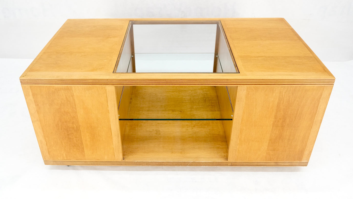 EstablishedLines Large Box Shape Glass Top Birch Plywood Deep Drawers Storage Coffee Table MCM
