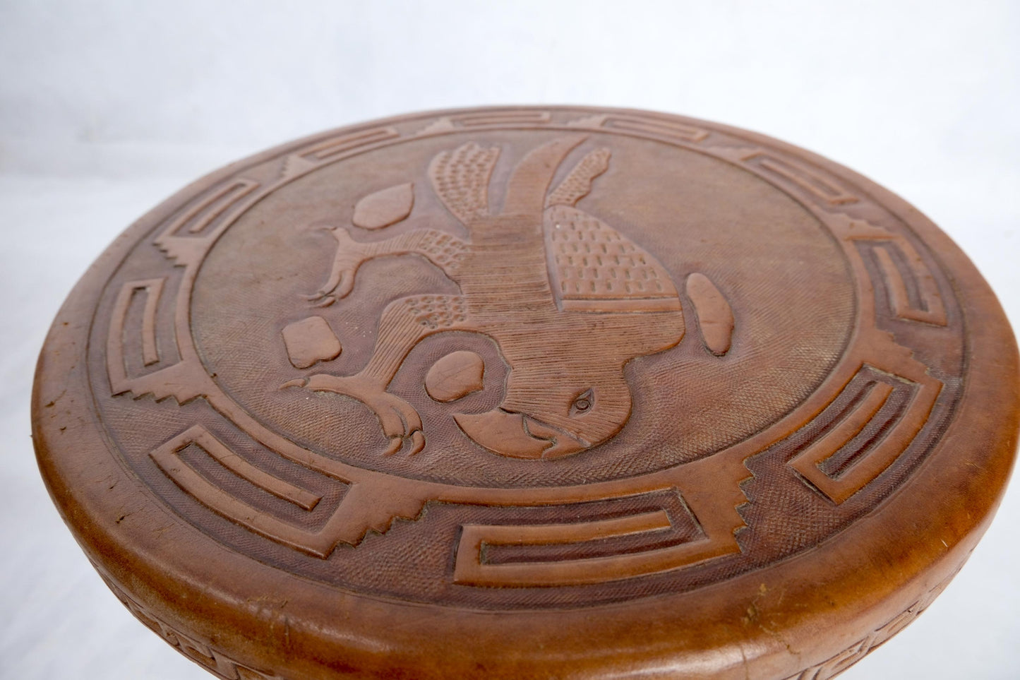 EstablishedLines Mid Century Embossed Leather South American Coffee Table 4 Nesting Stools Chairs