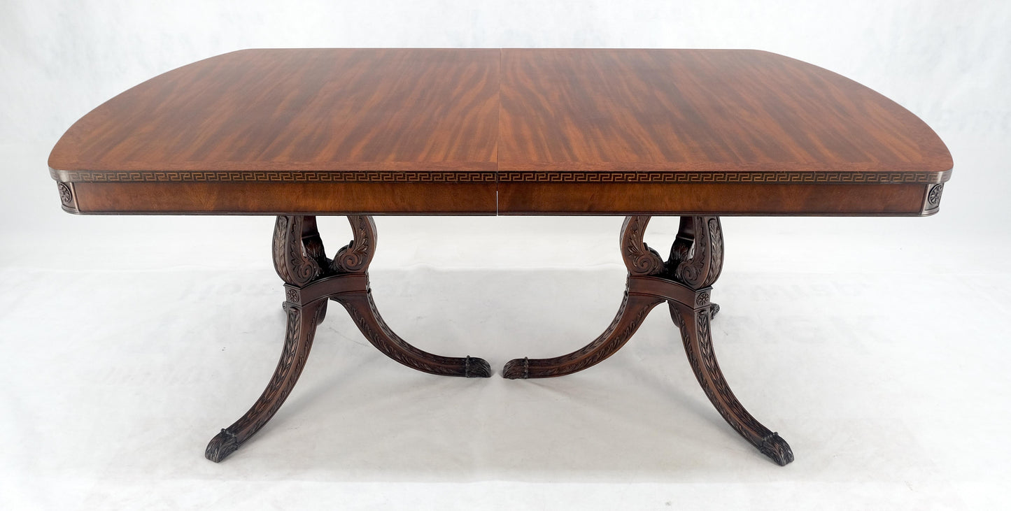 EstablishedLines Double Pedestal Mahogany Burl Wood Banded 4 Leaves 10' Total Length Dining Table