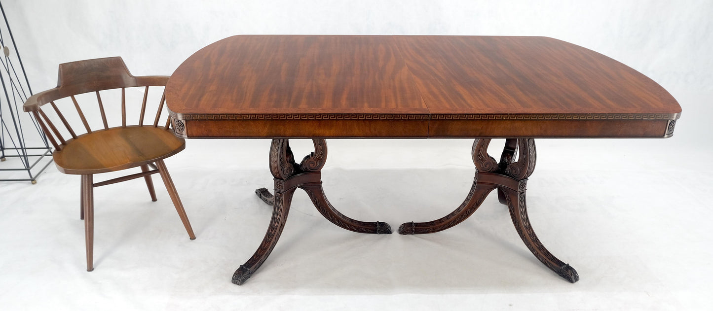 EstablishedLines Double Pedestal Mahogany Burl Wood Banded 4 Leaves 10' Total Length Dining Table
