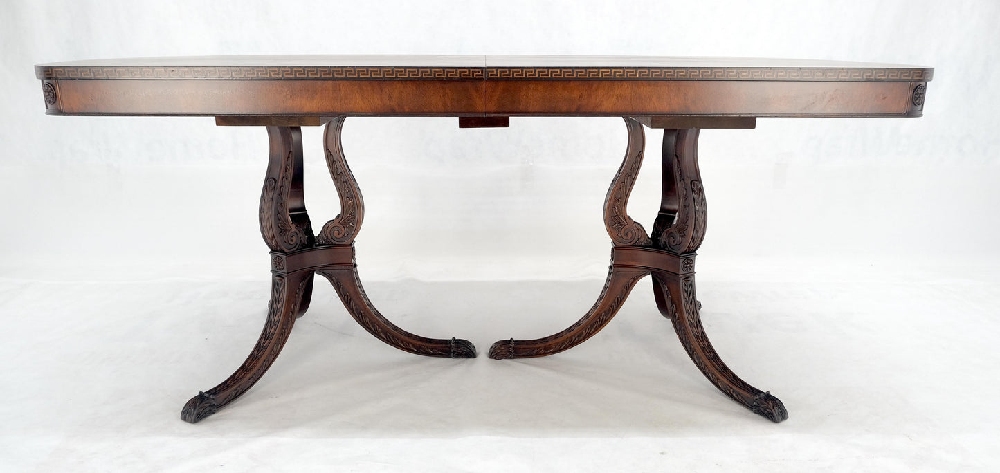 EstablishedLines Double Pedestal Mahogany Burl Wood Banded 4 Leaves 10' Total Length Dining Table