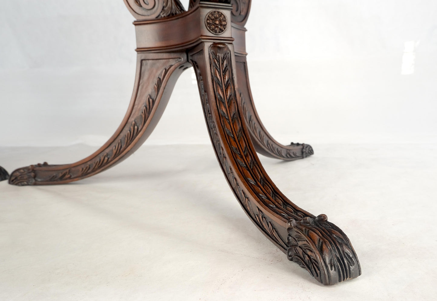 EstablishedLines Double Pedestal Mahogany Burl Wood Banded 4 Leaves 10' Total Length Dining Table