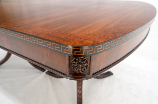 EstablishedLines Double Pedestal Mahogany Burl Wood Banded 4 Leaves 10' Total Length Dining Table