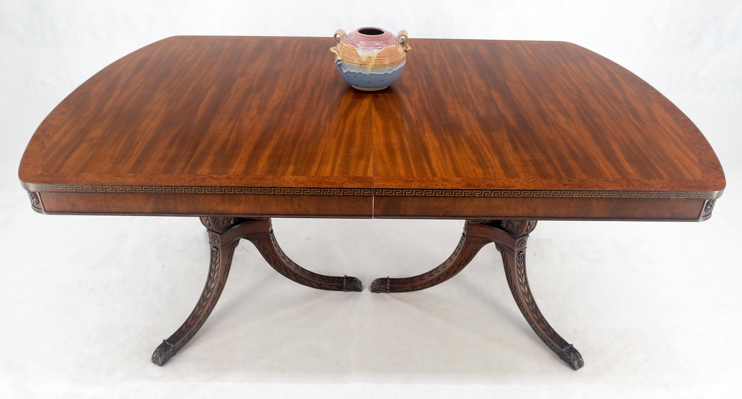 EstablishedLines Double Pedestal Mahogany Burl Wood Banded 4 Leaves 10' Total Length Dining Table