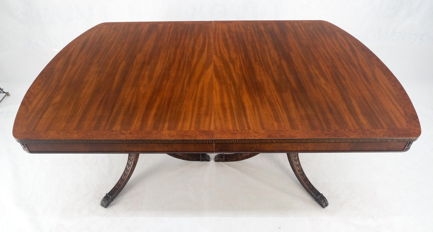 EstablishedLines Double Pedestal Mahogany Burl Wood Banded 4 Leaves 10' Total Length Dining Table