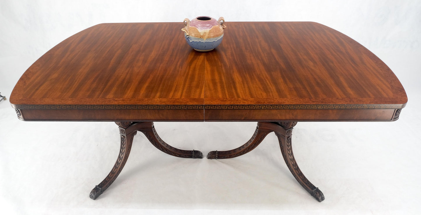 EstablishedLines Double Pedestal Mahogany Burl Wood Banded 4 Leaves 10' Total Length Dining Table