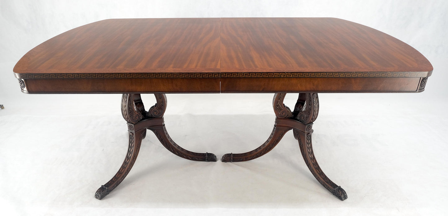 EstablishedLines Double Pedestal Mahogany Burl Wood Banded 4 Leaves 10' Total Length Dining Table