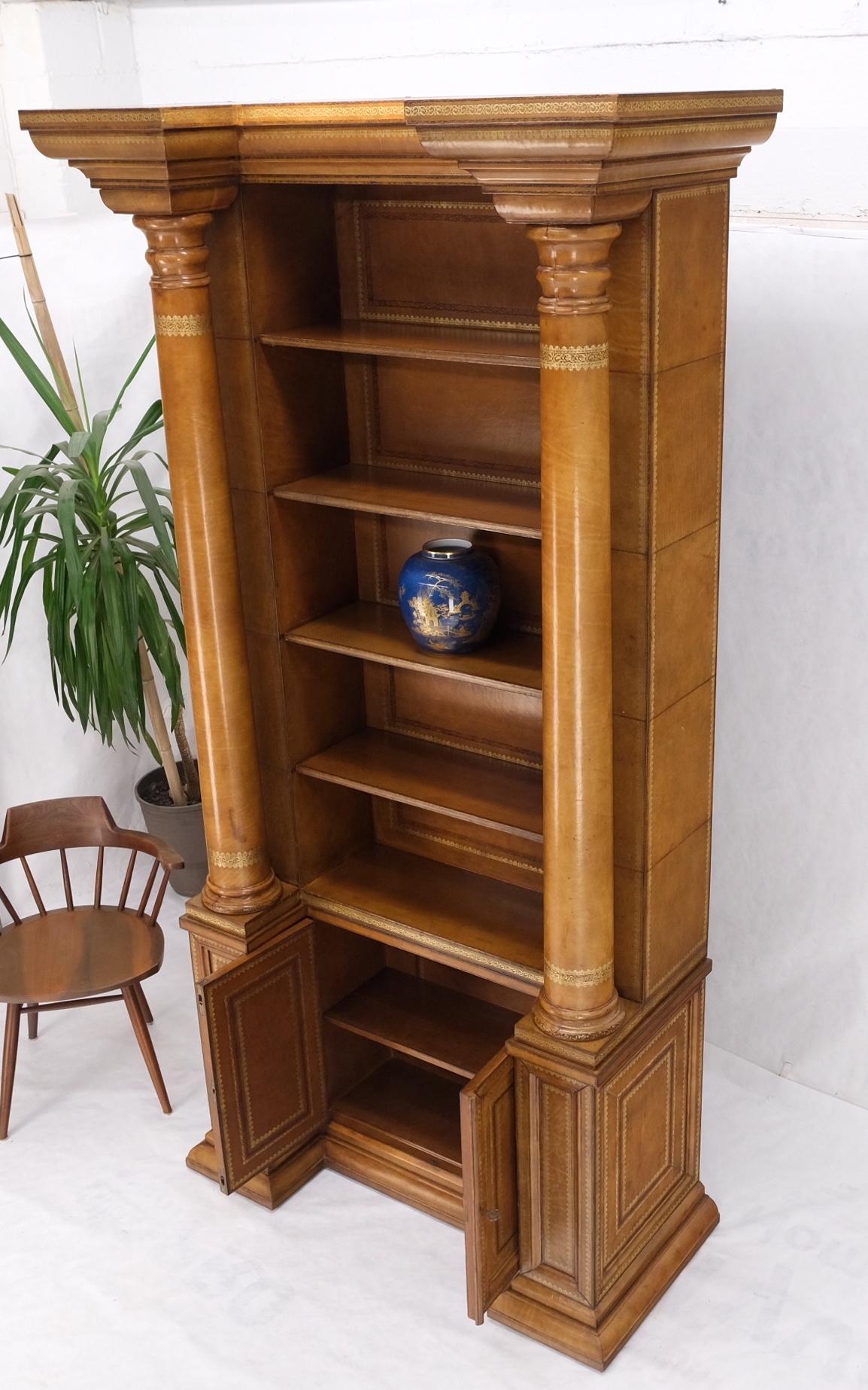 EstablishedLines All Wrapped in Tooled Leather Massive Decorative Columns 2 Part Bookcase Hutch
