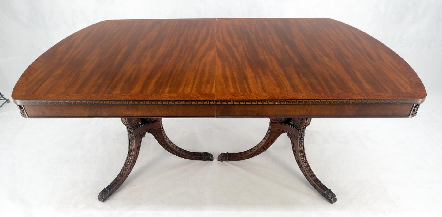 EstablishedLines Double Pedestal Mahogany Burl Wood Banded 4 Leaves 10' Total Length Dining Table