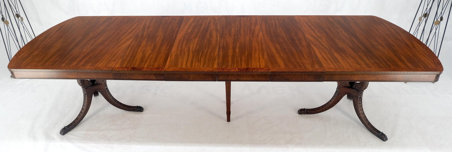 EstablishedLines Double Pedestal Mahogany Burl Wood Banded 4 Leaves 10' Total Length Dining Table