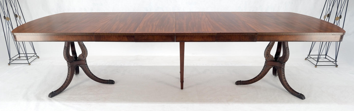 EstablishedLines Double Pedestal Mahogany Burl Wood Banded 4 Leaves 10' Total Length Dining Table