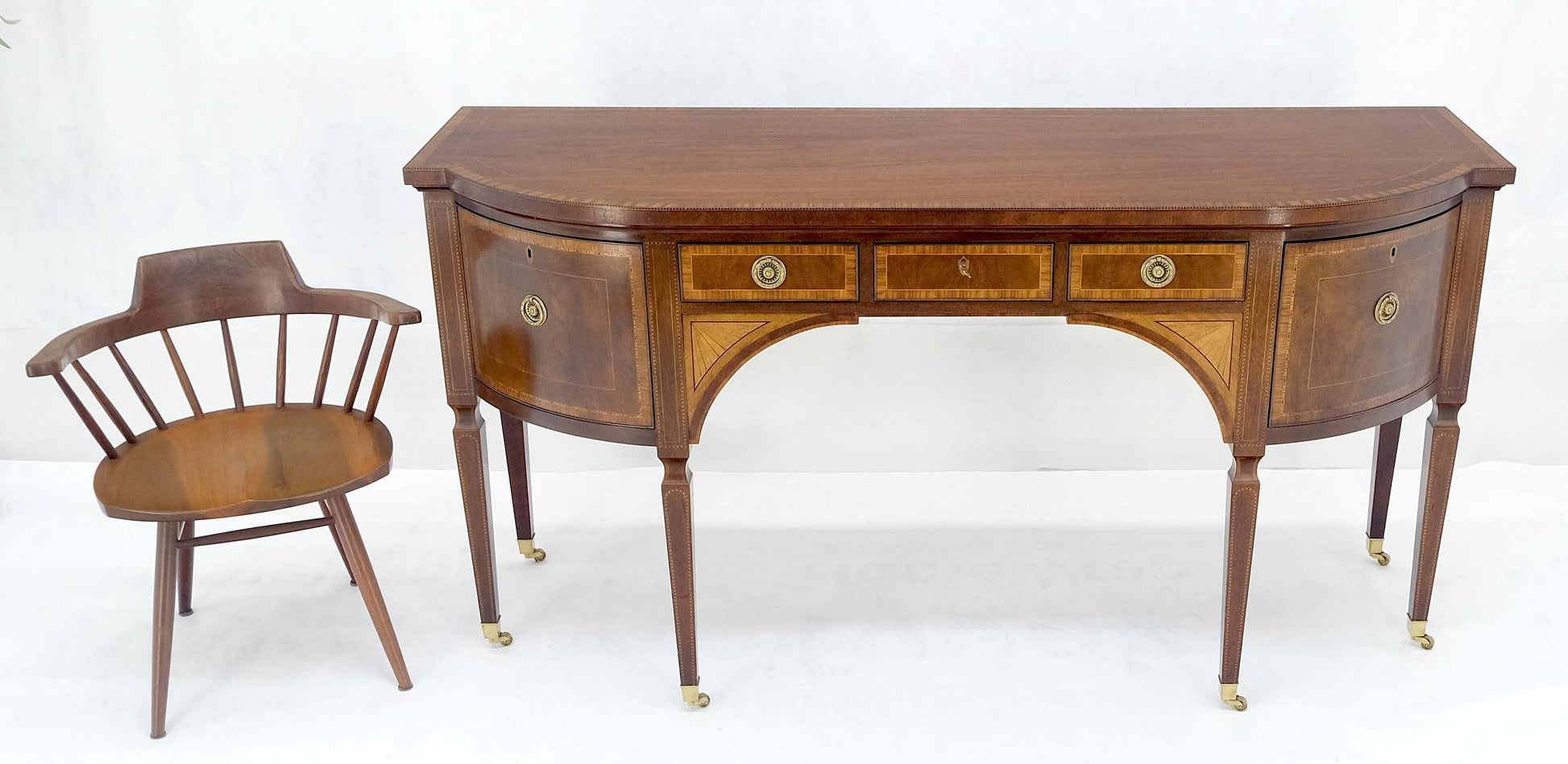 EstablishedLines Baker Mahogany Banded Top Hepplewhite Brass Castors Tapered Legs Sideboard MINT