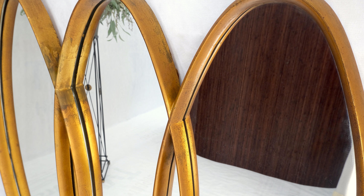 EstablishedLines Mid-Century Modern Tripple Overlapping Carved Wood Ovals Gold Gilt Wall Mirror