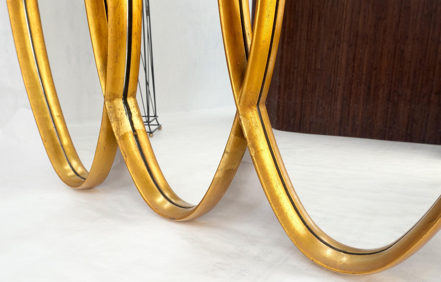 EstablishedLines Mid-Century Modern Tripple Overlapping Carved Wood Ovals Gold Gilt Wall Mirror