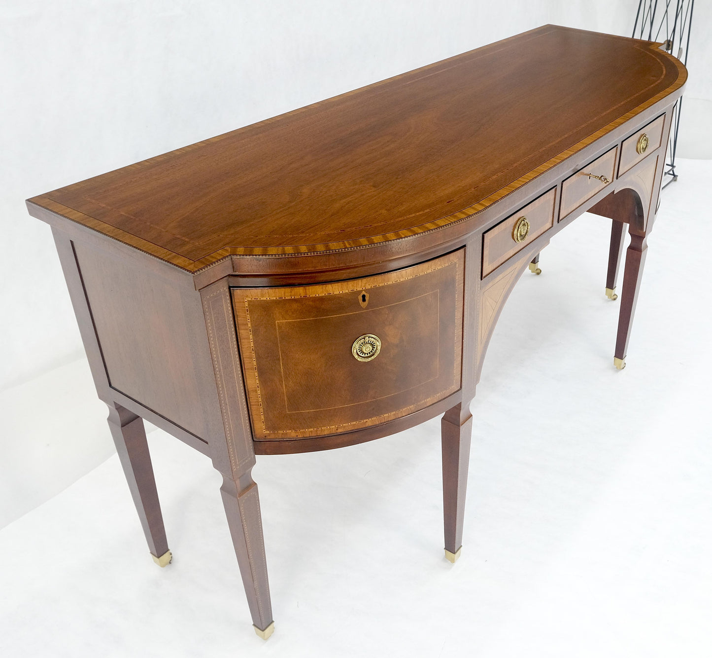 EstablishedLines Baker Mahogany Banded Top Hepplewhite Brass Castors Tapered Legs Sideboard MINT