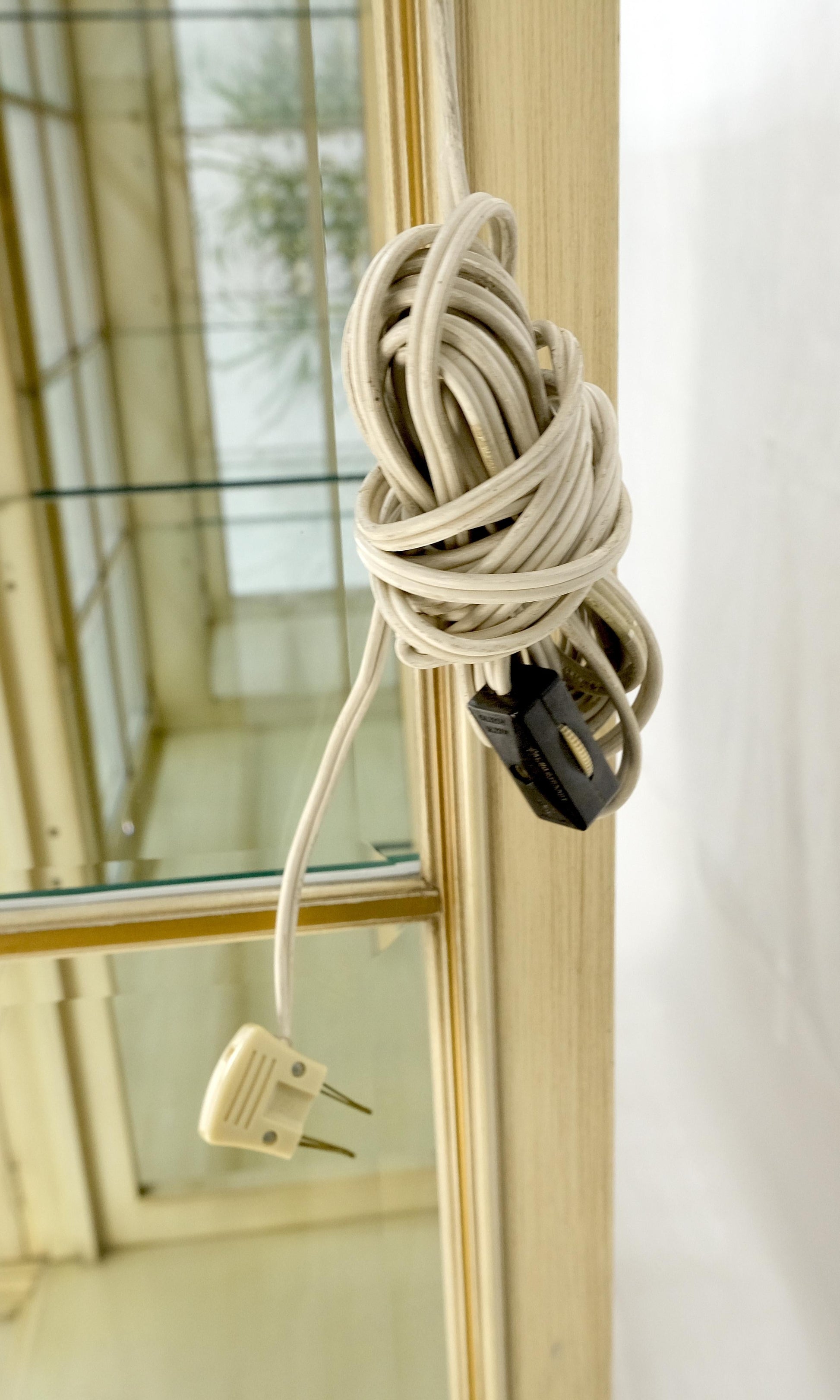 EstablishedLines Large 88" Wide Beveled Glass Gold Leaf Back Paint Decorated Break Front Cabinet