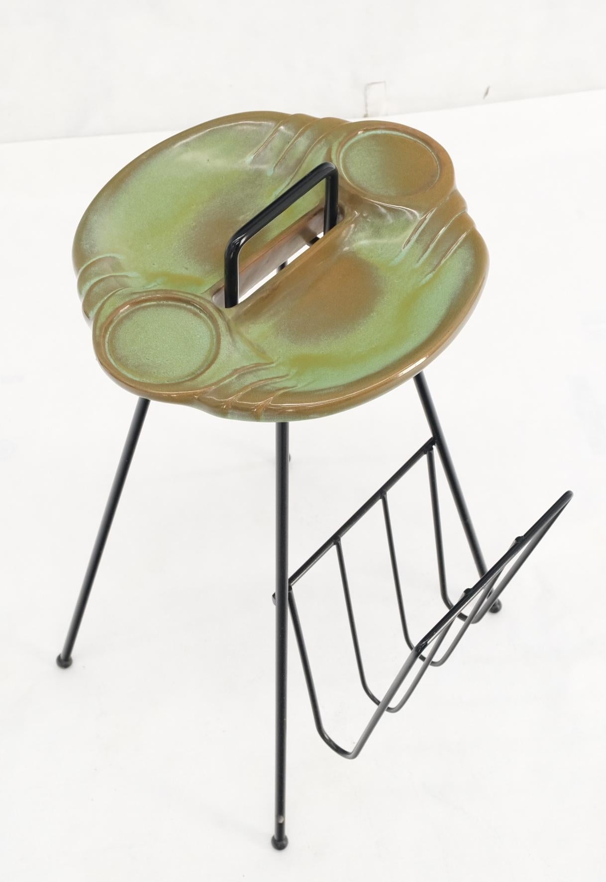 EstablishedLines Mid-Century Modern Ceramic Ashtray on Wire Legs Magazine Rack Stand