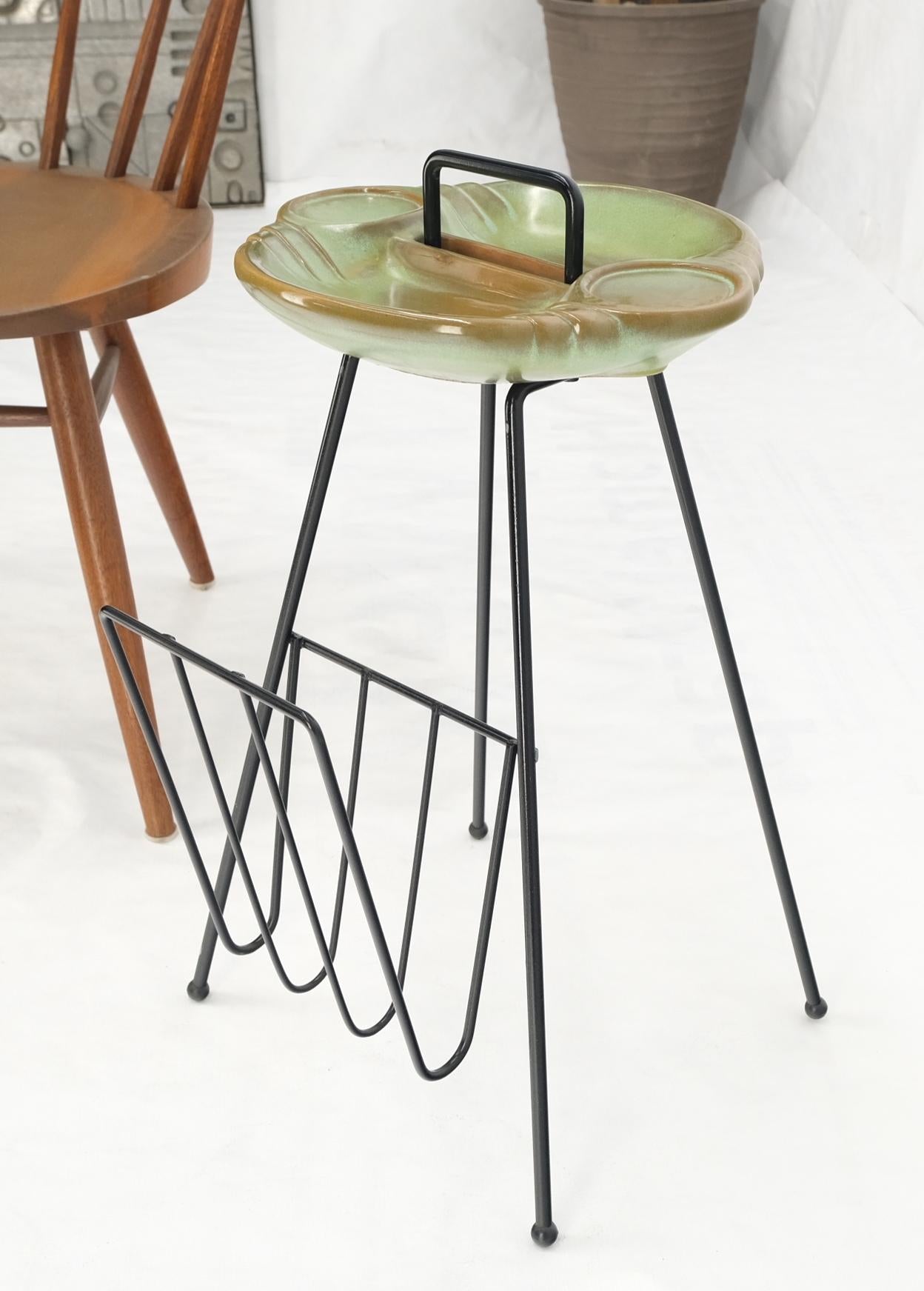 EstablishedLines Mid-Century Modern Ceramic Ashtray on Wire Legs Magazine Rack Stand