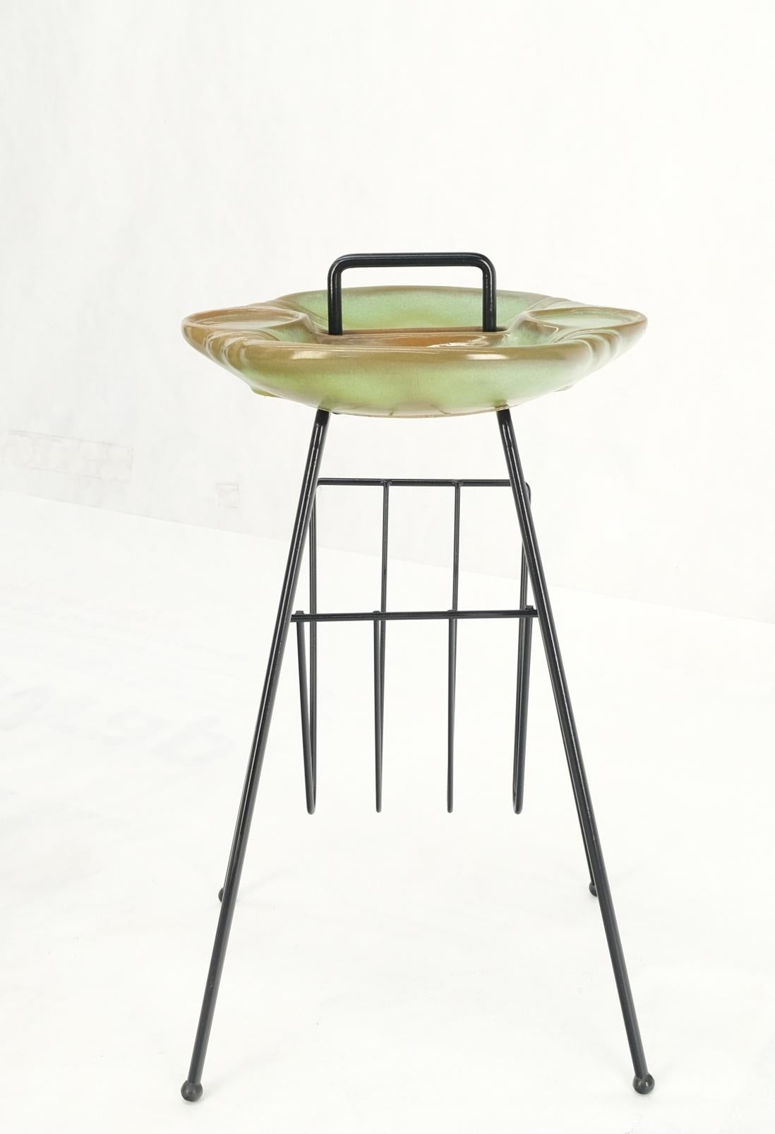 EstablishedLines Mid-Century Modern Ceramic Ashtray on Wire Legs Magazine Rack Stand