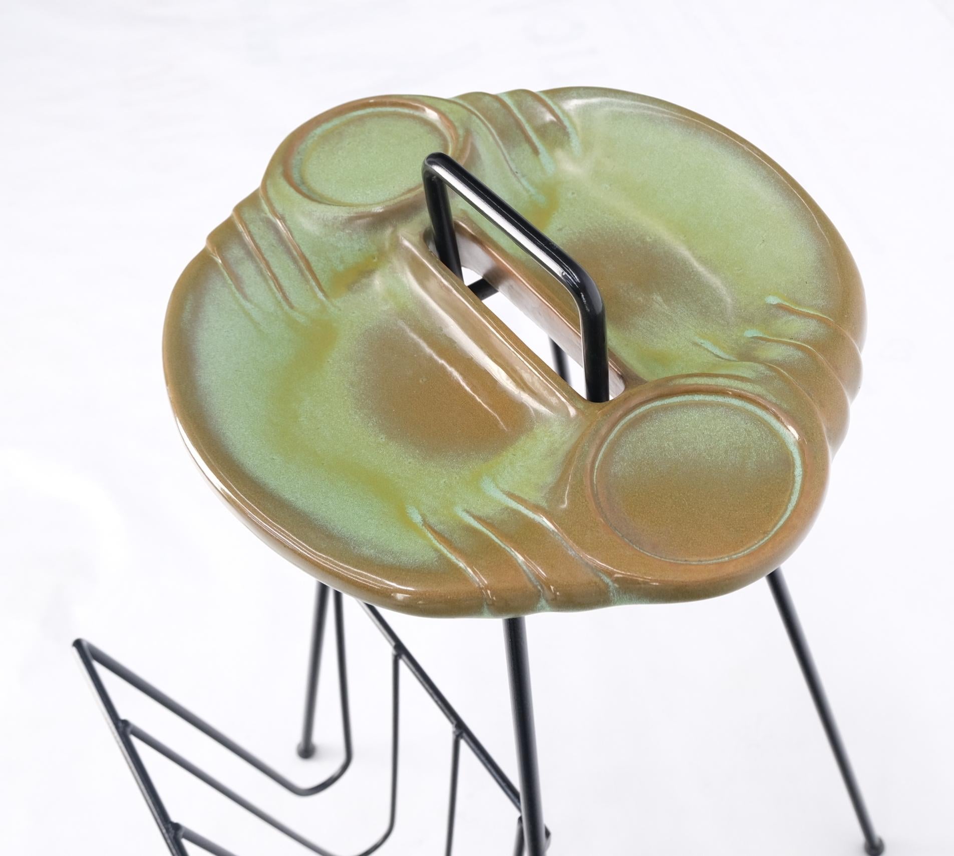 EstablishedLines Mid-Century Modern Ceramic Ashtray on Wire Legs Magazine Rack Stand