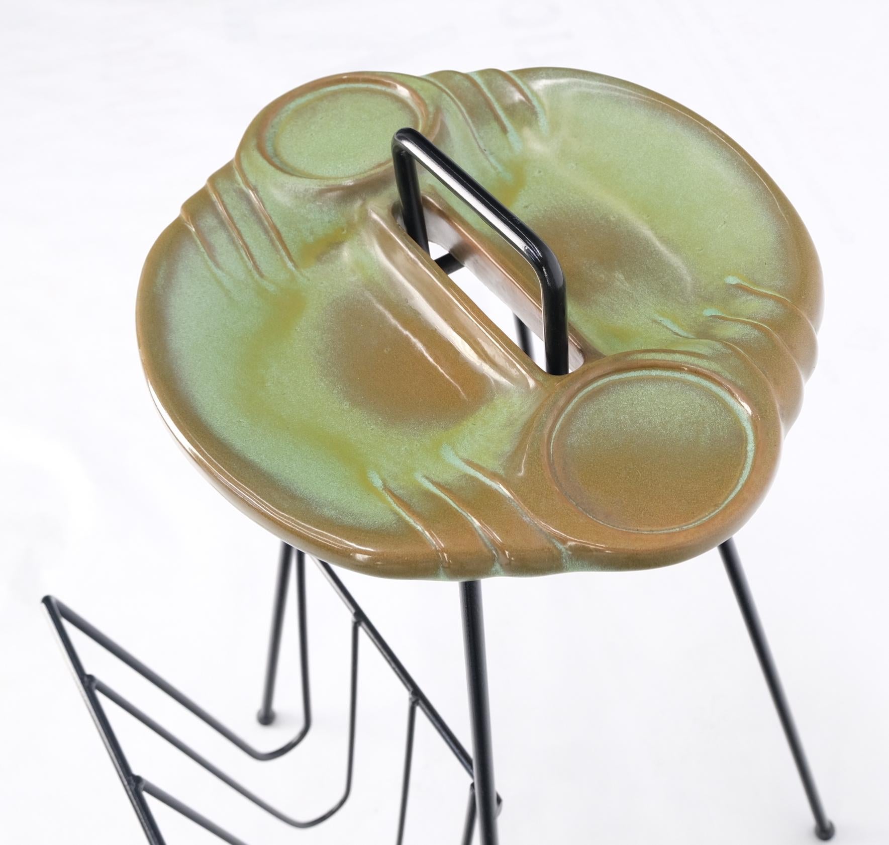 EstablishedLines Mid-Century Modern Ceramic Ashtray on Wire Legs Magazine Rack Stand