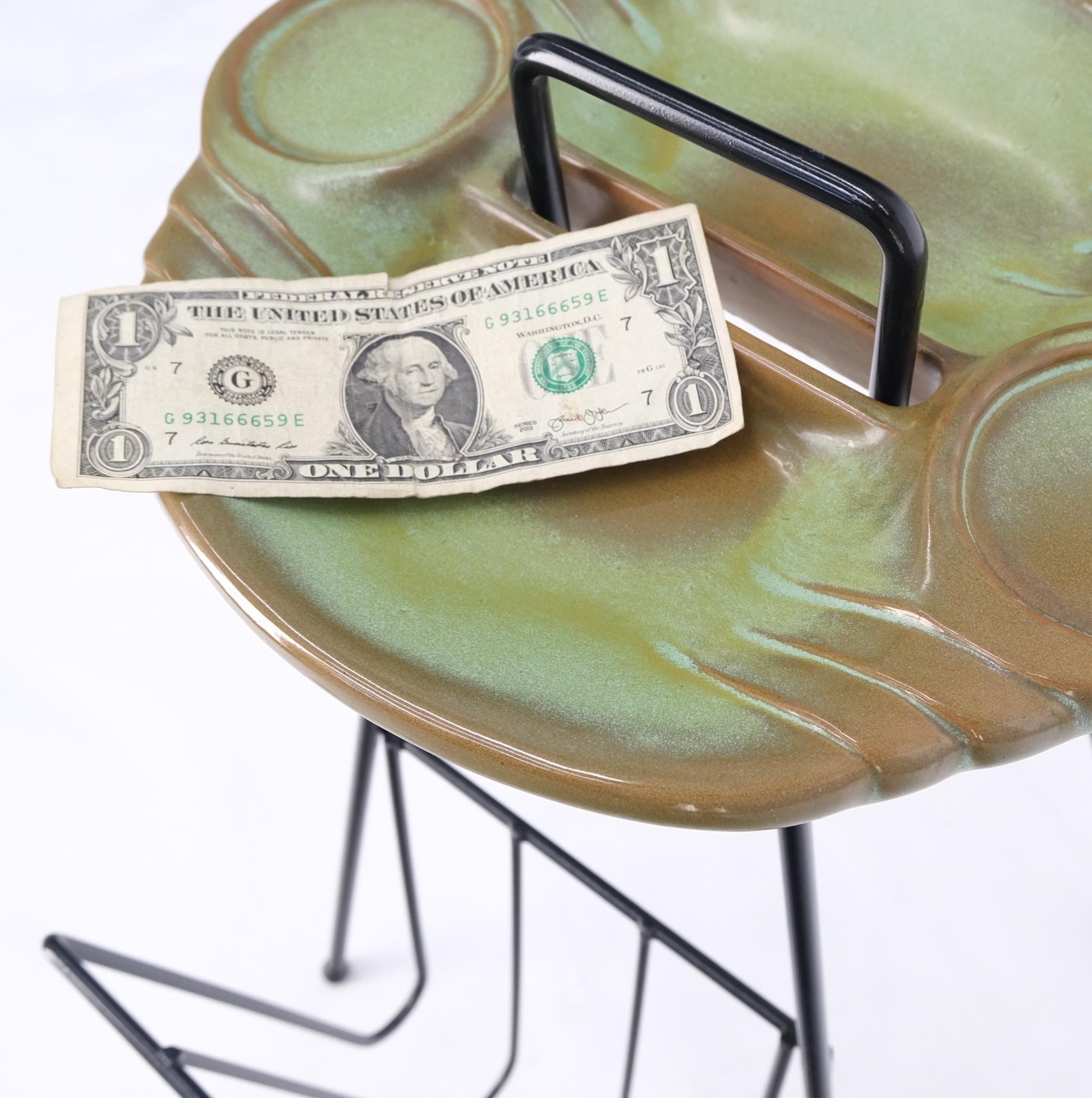 EstablishedLines Mid-Century Modern Ceramic Ashtray on Wire Legs Magazine Rack Stand