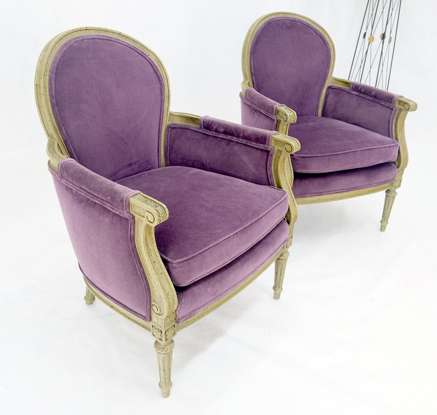EstablishedLines Pair of Purple Velvet Upholstery French Bergere Club Chairs Clean!