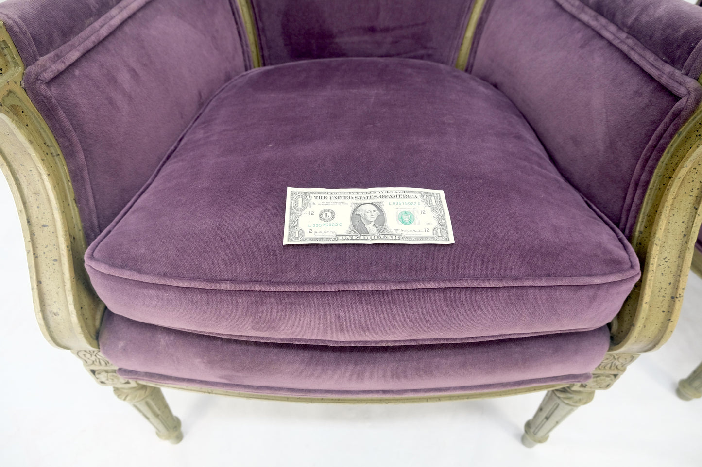 EstablishedLines Pair of Purple Velvet Upholstery French Bergere Club Chairs Clean!