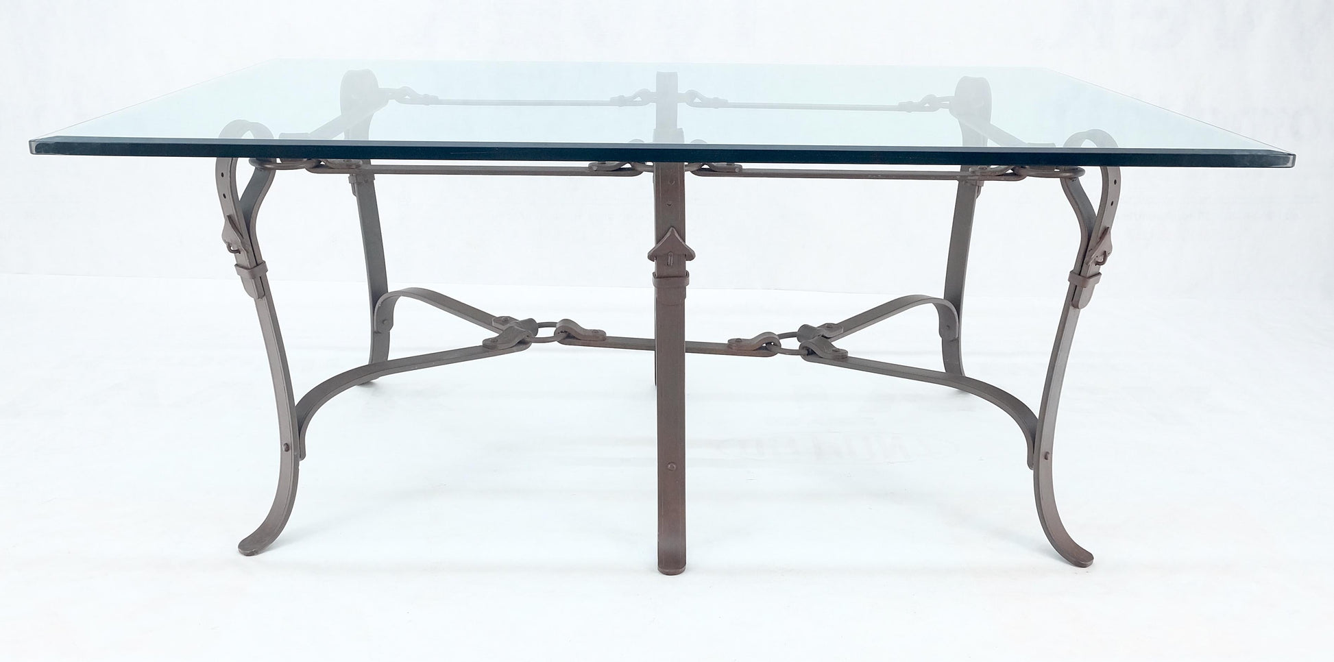 EstablishedLines Wrought Iron Faux Belts Rinded Together Base 3/4" Glass Top Large Coffee Table