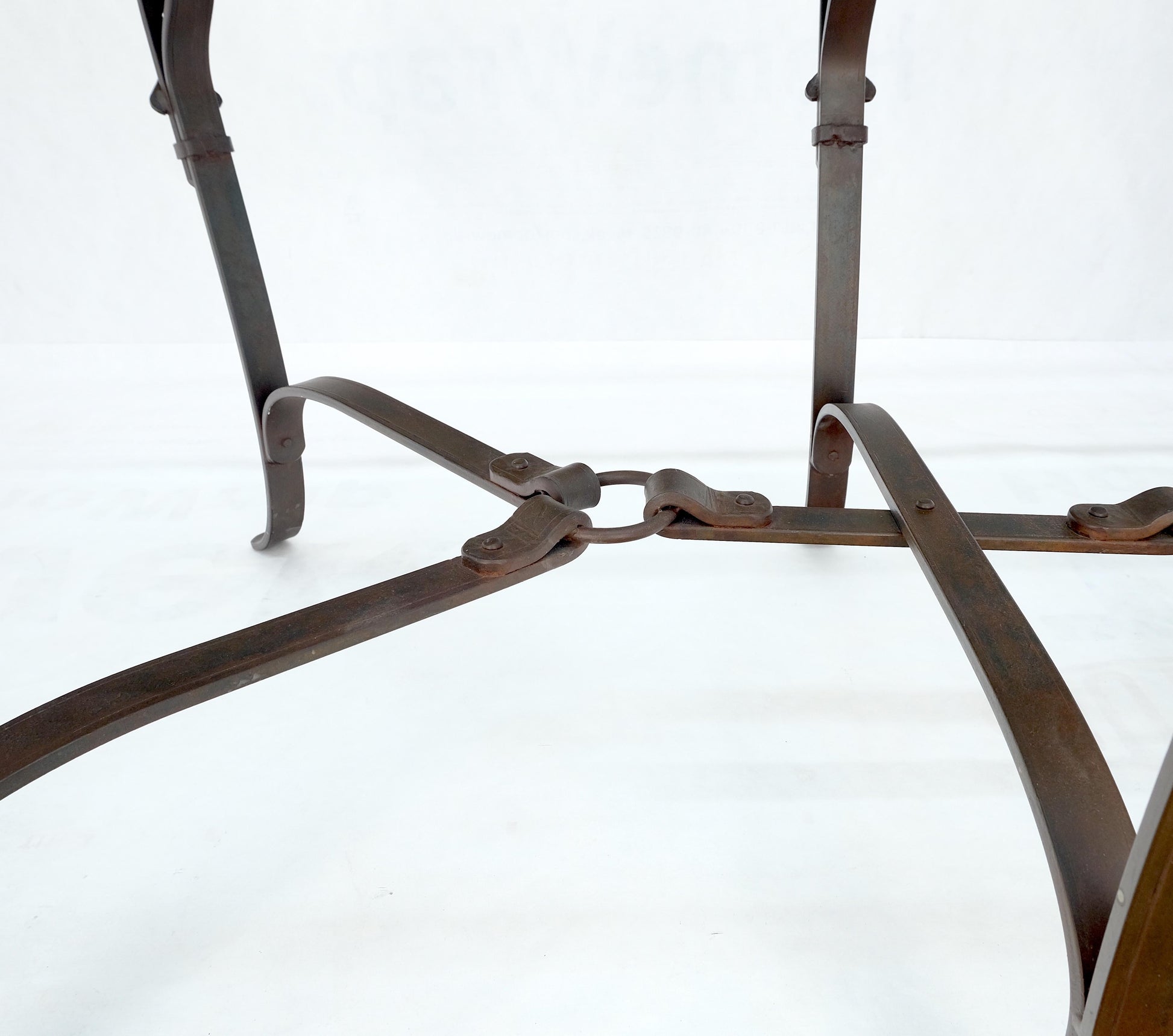 EstablishedLines Wrought Iron Faux Belts Rinded Together Base 3/4" Glass Top Large Coffee Table