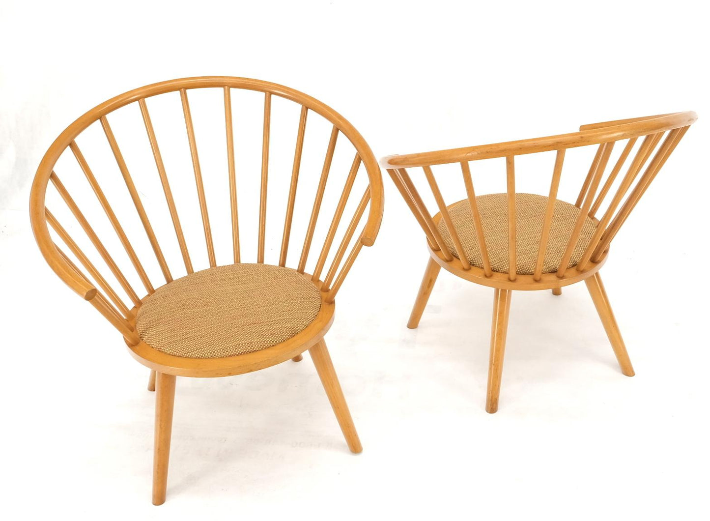 EstablishedLines Pair of Japanese Mid Century Modern Akita Mokko Fan Barrel Back Lounge Chairs