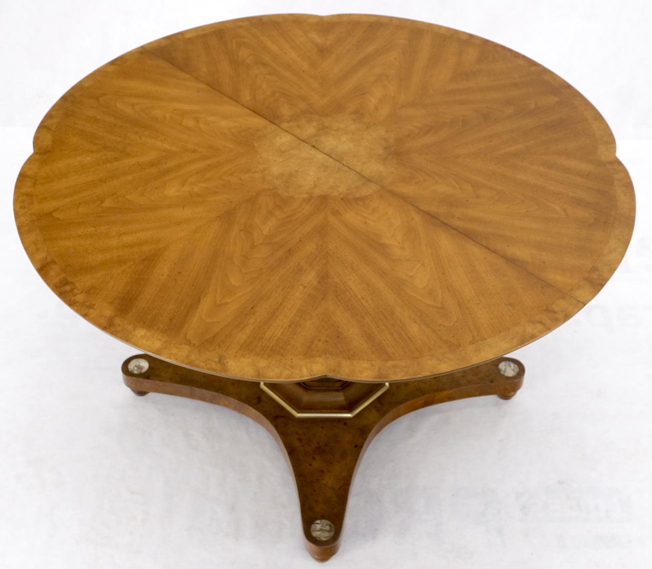 EstablishedLines Round Clove Shape Burl Walnut Dining Conference Table w/ 3 Extension Leaves