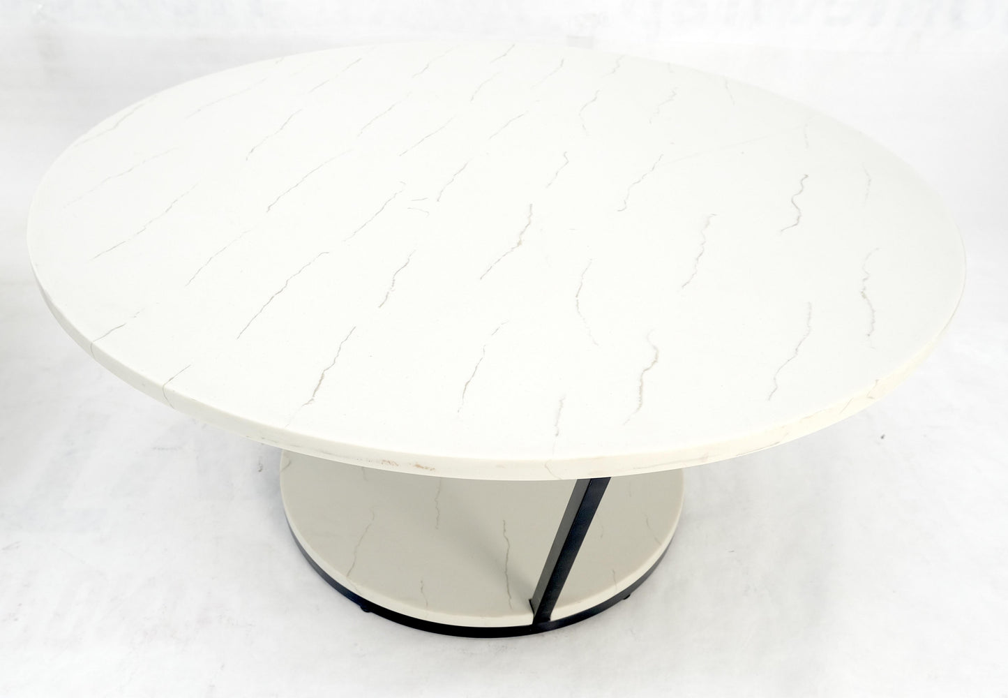 EstablishedLines Pair Mid Century Modern Round Marble Top Large 35" Diameter Side End Tables