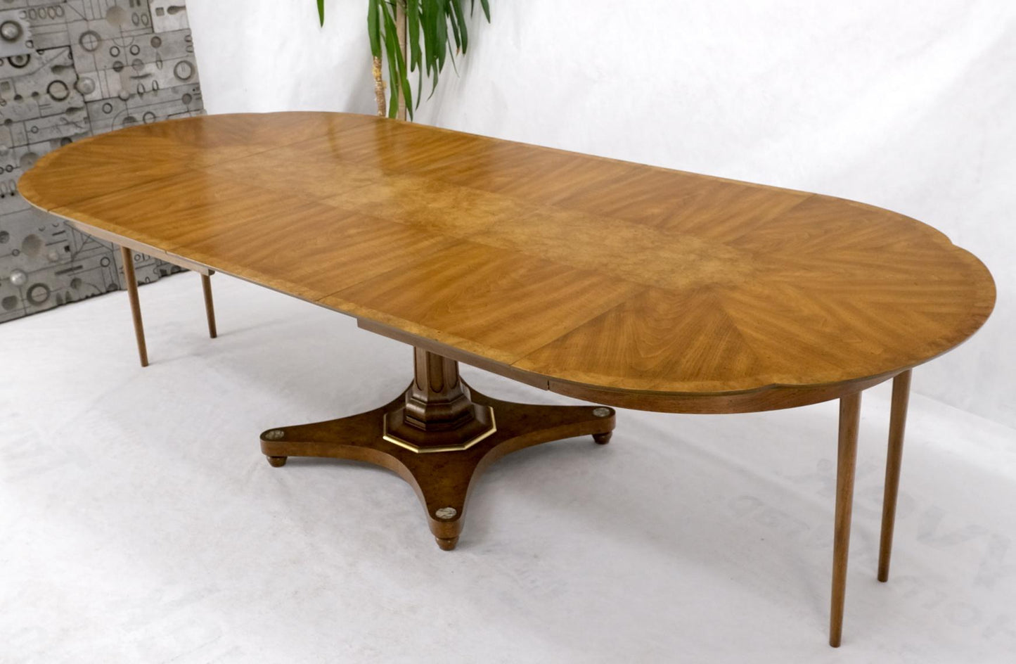 EstablishedLines Round Clove Shape Burl Walnut Dining Conference Table w/ 3 Extension Leaves