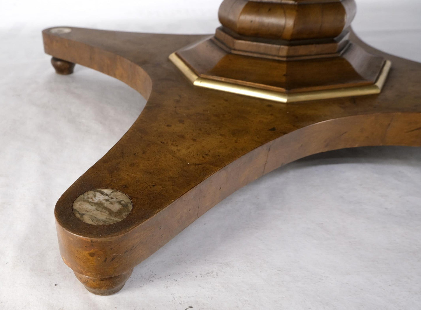 EstablishedLines Round Clove Shape Burl Walnut Dining Conference Table w/ 3 Extension Leaves