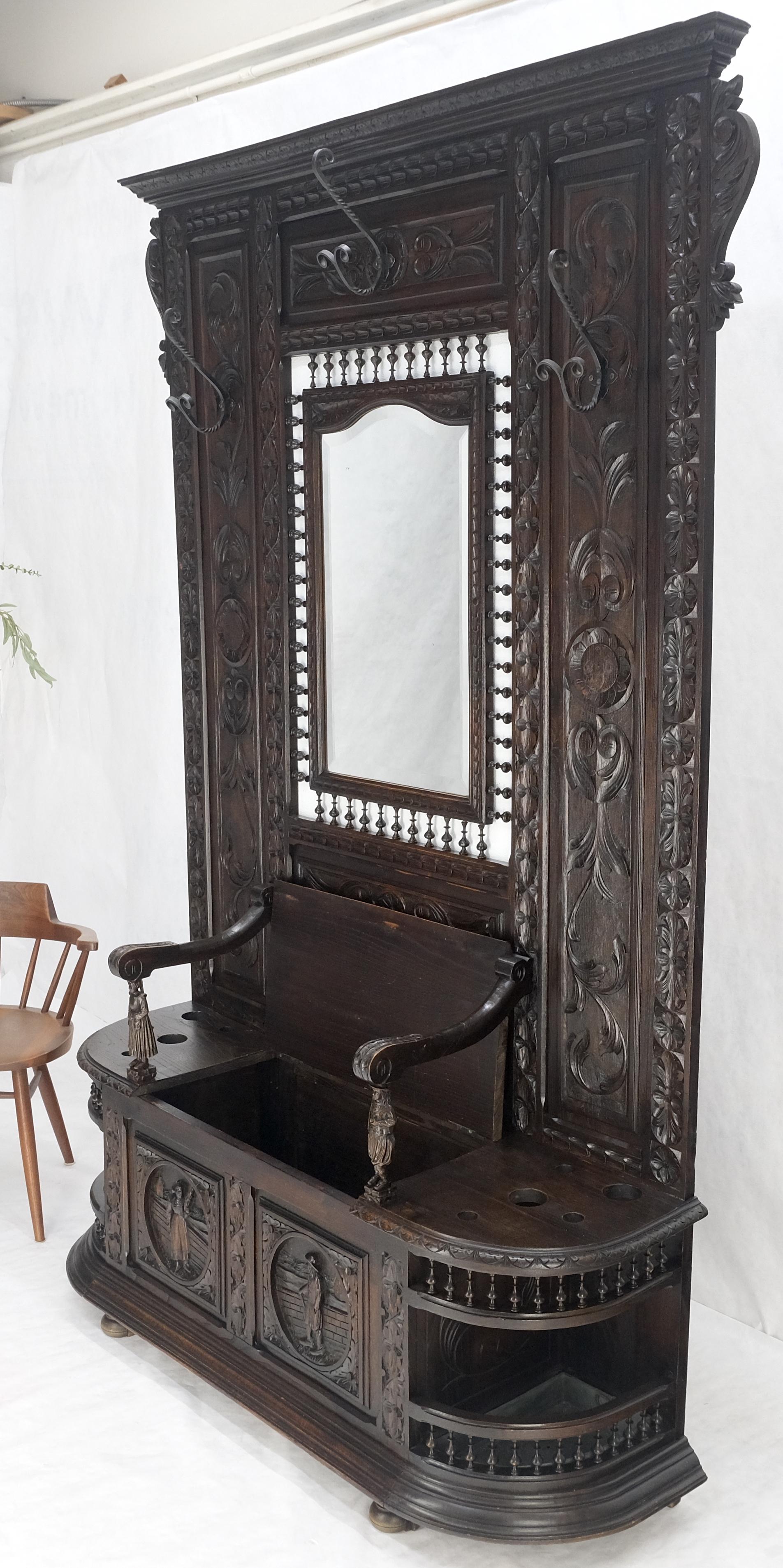 EstablishedLines Fine Carved Oak Lift Top Bench Pier Mirror Umbrella Stand Coat Hall Rack MINT!