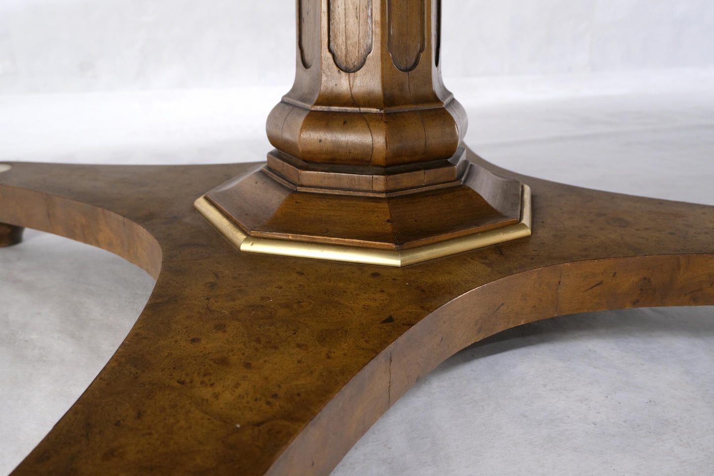 EstablishedLines Round Clove Shape Burl Walnut Dining Conference Table w/ 3 Extension Leaves