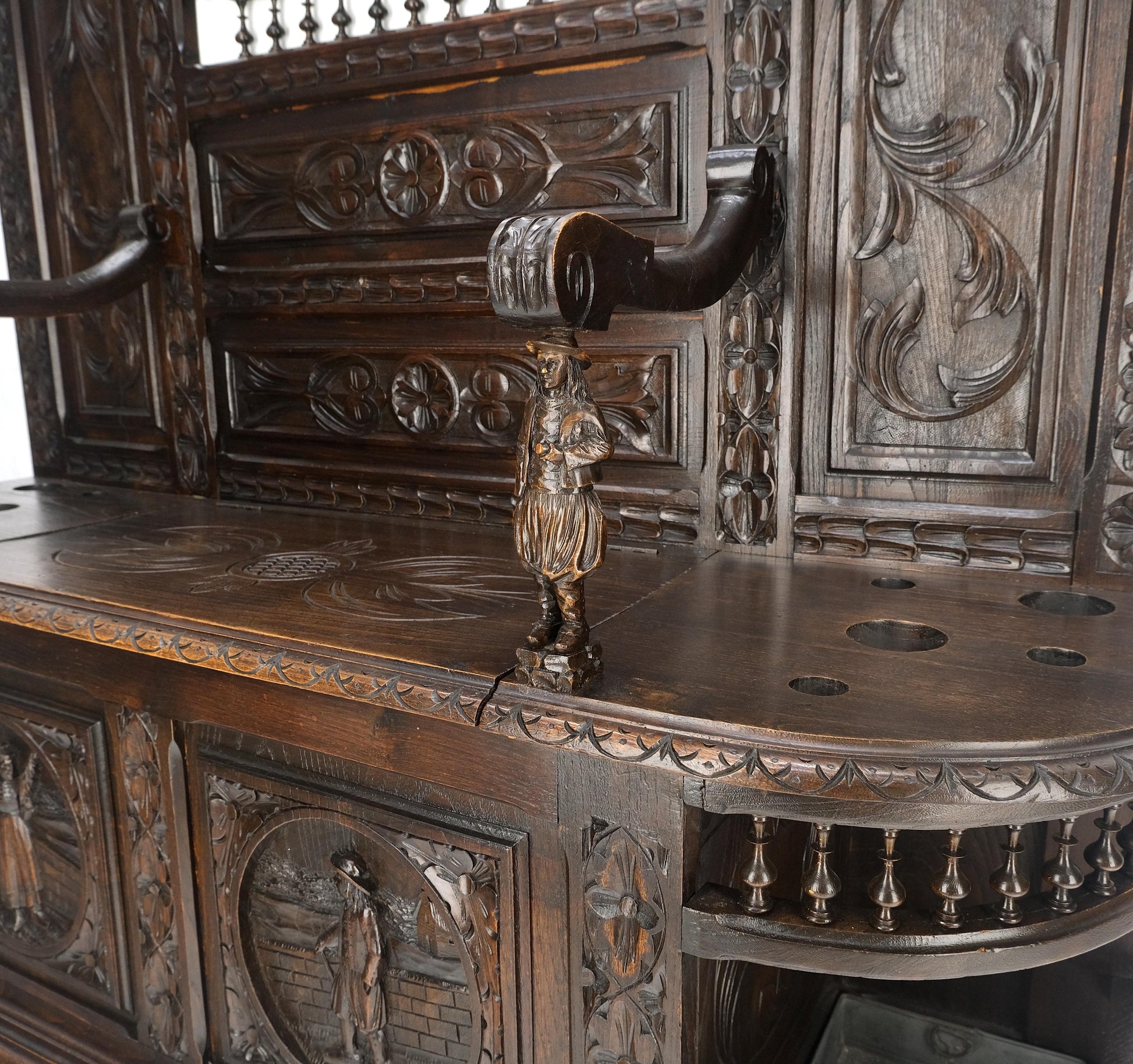 EstablishedLines Fine Carved Oak Lift Top Bench Pier Mirror Umbrella Stand Coat Hall Rack MINT!