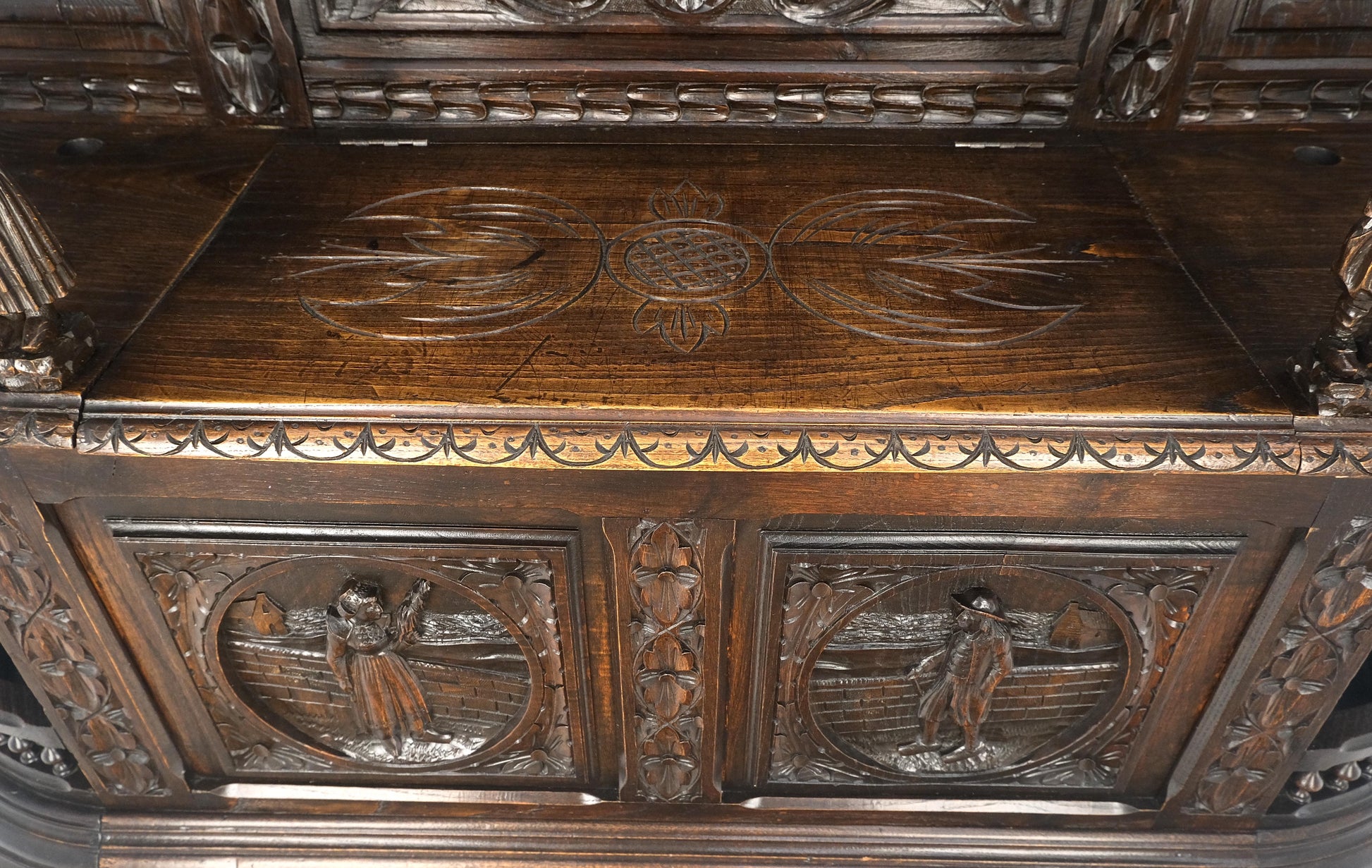 EstablishedLines Fine Carved Oak Lift Top Bench Pier Mirror Umbrella Stand Coat Hall Rack MINT!