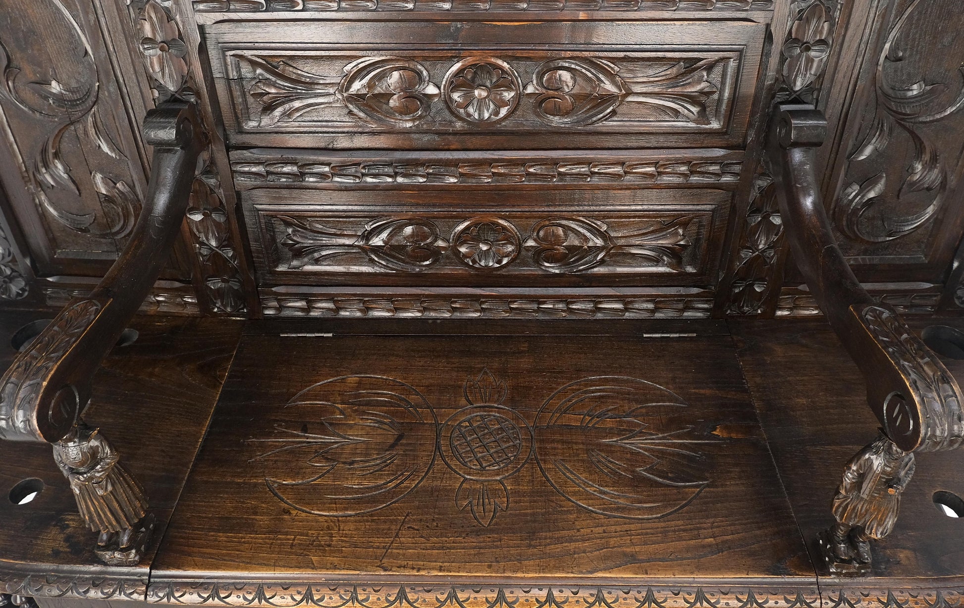 EstablishedLines Fine Carved Oak Lift Top Bench Pier Mirror Umbrella Stand Coat Hall Rack MINT!