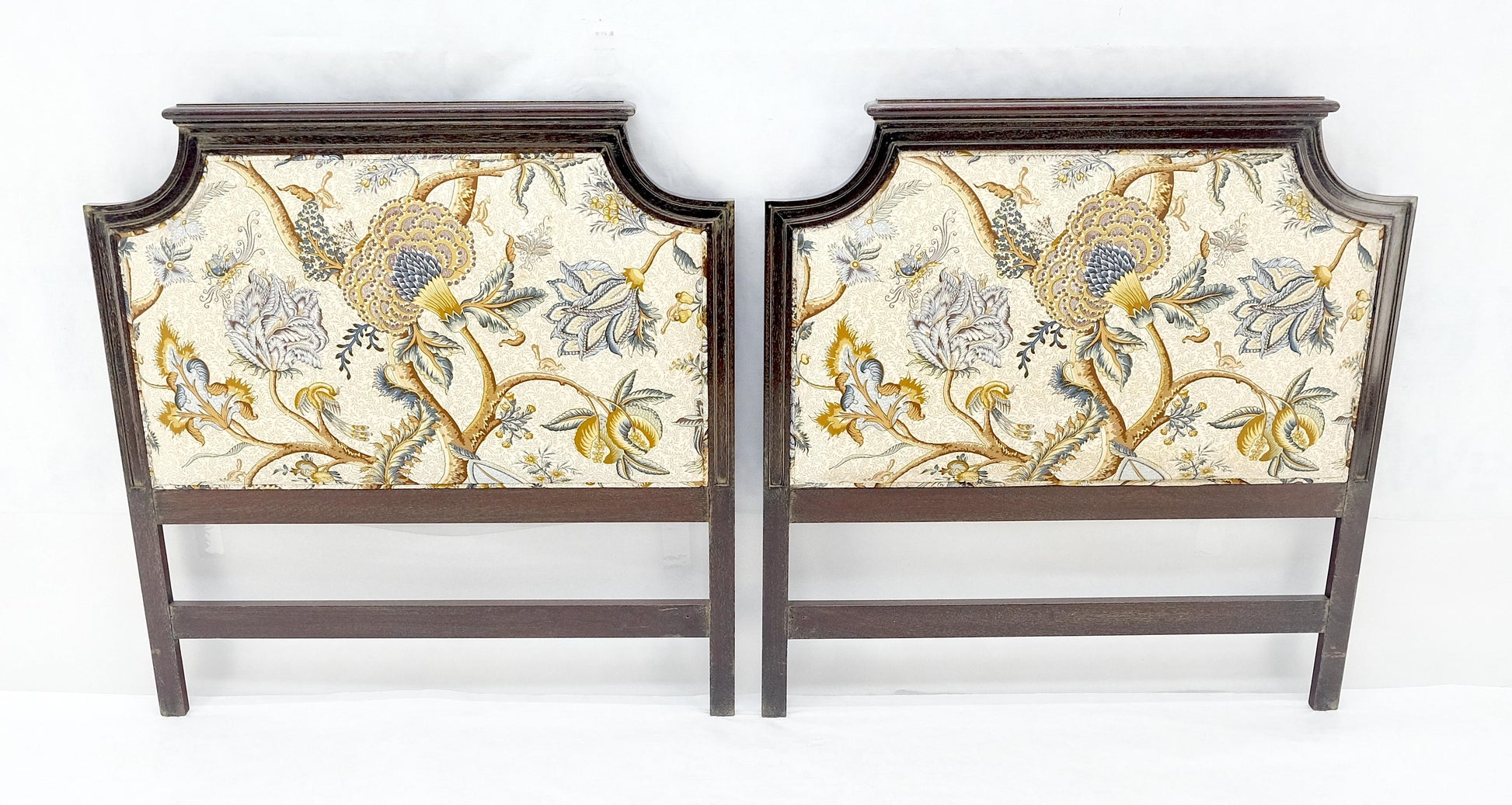 EstablishedLines Pair of Very Fine Cerused Mahogany New Upholstery Twin Size Headboards Beds MINT