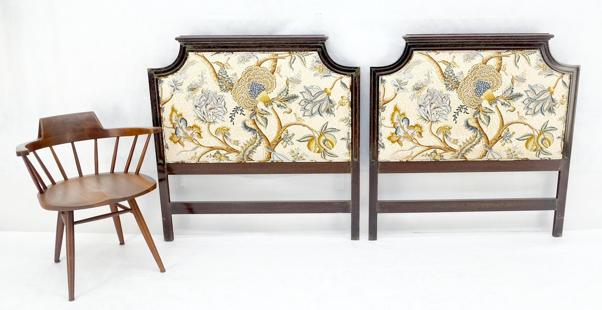 EstablishedLines Pair of Very Fine Cerused Mahogany New Upholstery Twin Size Headboards Beds MINT