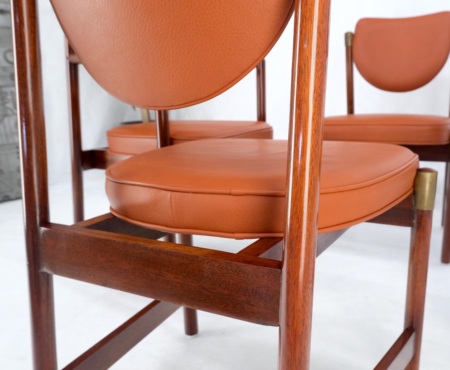 EstablishedLines Set 4 Grosfeld House Brick Leather Upholstery Brass Accents Dining Chairs MINT!