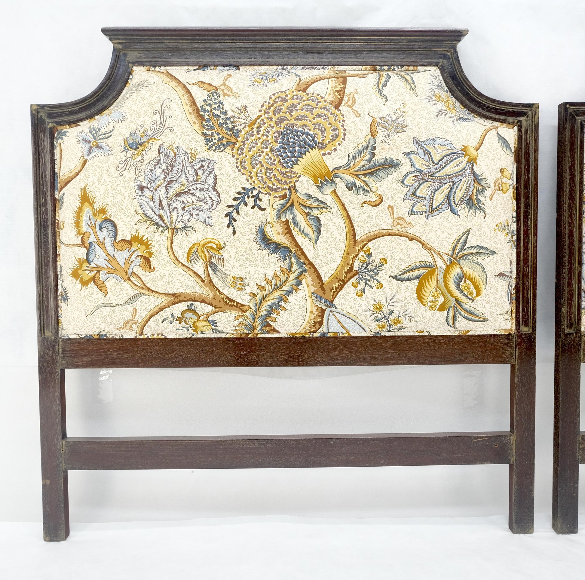 EstablishedLines Pair of Very Fine Cerused Mahogany New Upholstery Twin Size Headboards Beds MINT