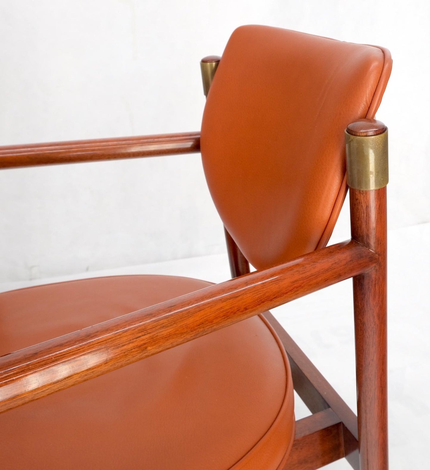 EstablishedLines Set 4 Grosfeld House Brick Leather Upholstery Brass Accents Dining Chairs MINT!