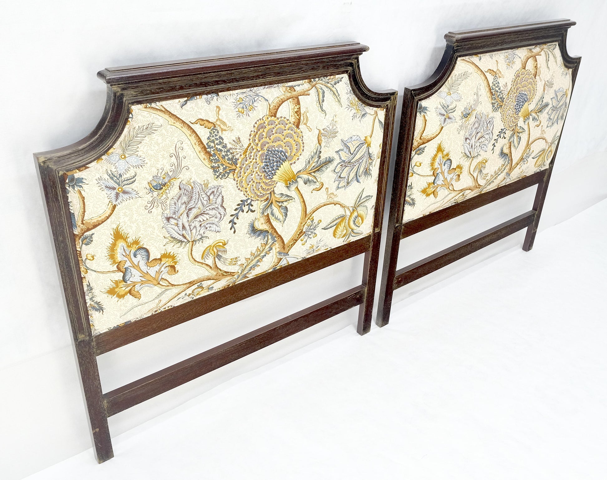 EstablishedLines Pair of Very Fine Cerused Mahogany New Upholstery Twin Size Headboards Beds MINT