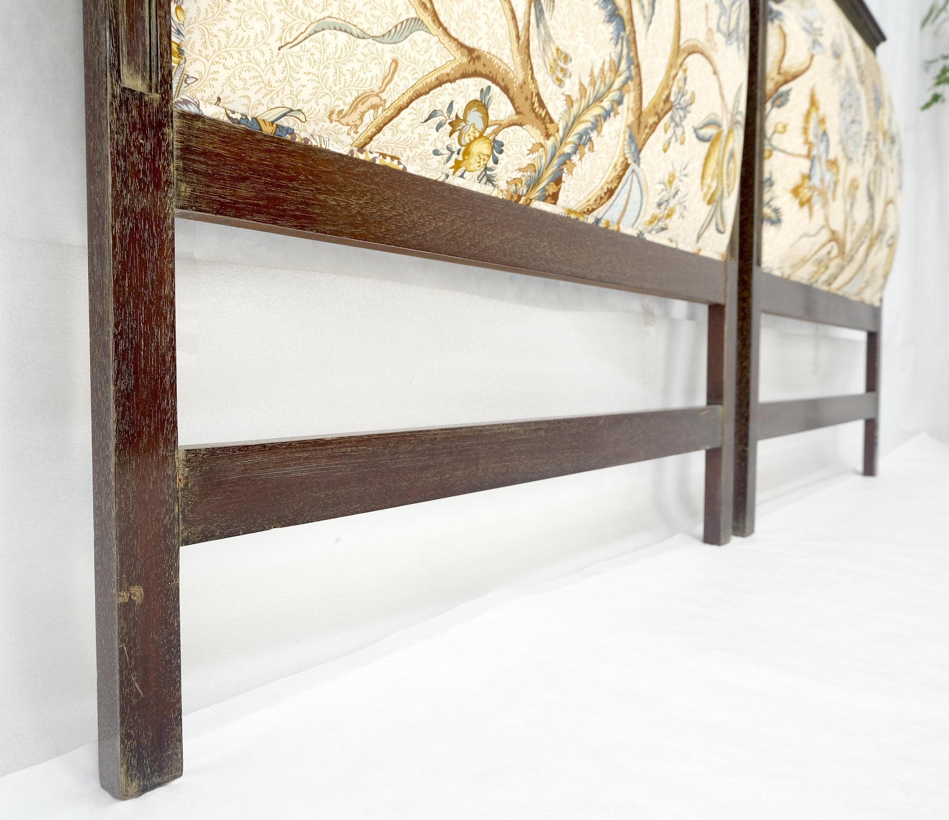 EstablishedLines Pair of Very Fine Cerused Mahogany New Upholstery Twin Size Headboards Beds MINT