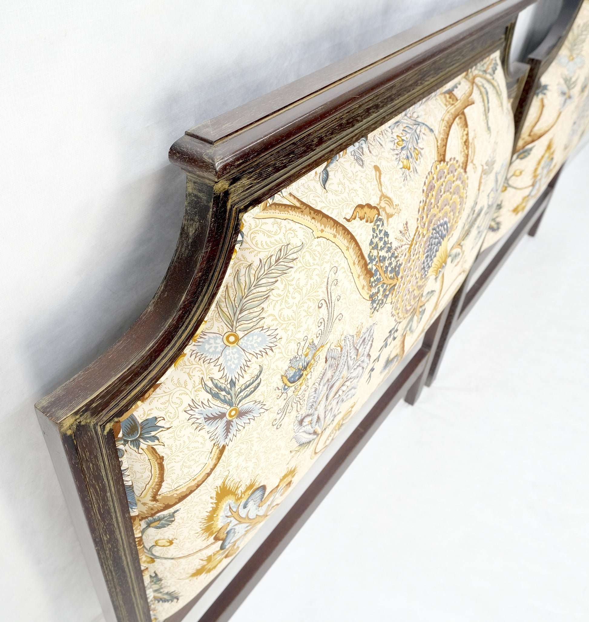 EstablishedLines Pair of Very Fine Cerused Mahogany New Upholstery Twin Size Headboards Beds MINT