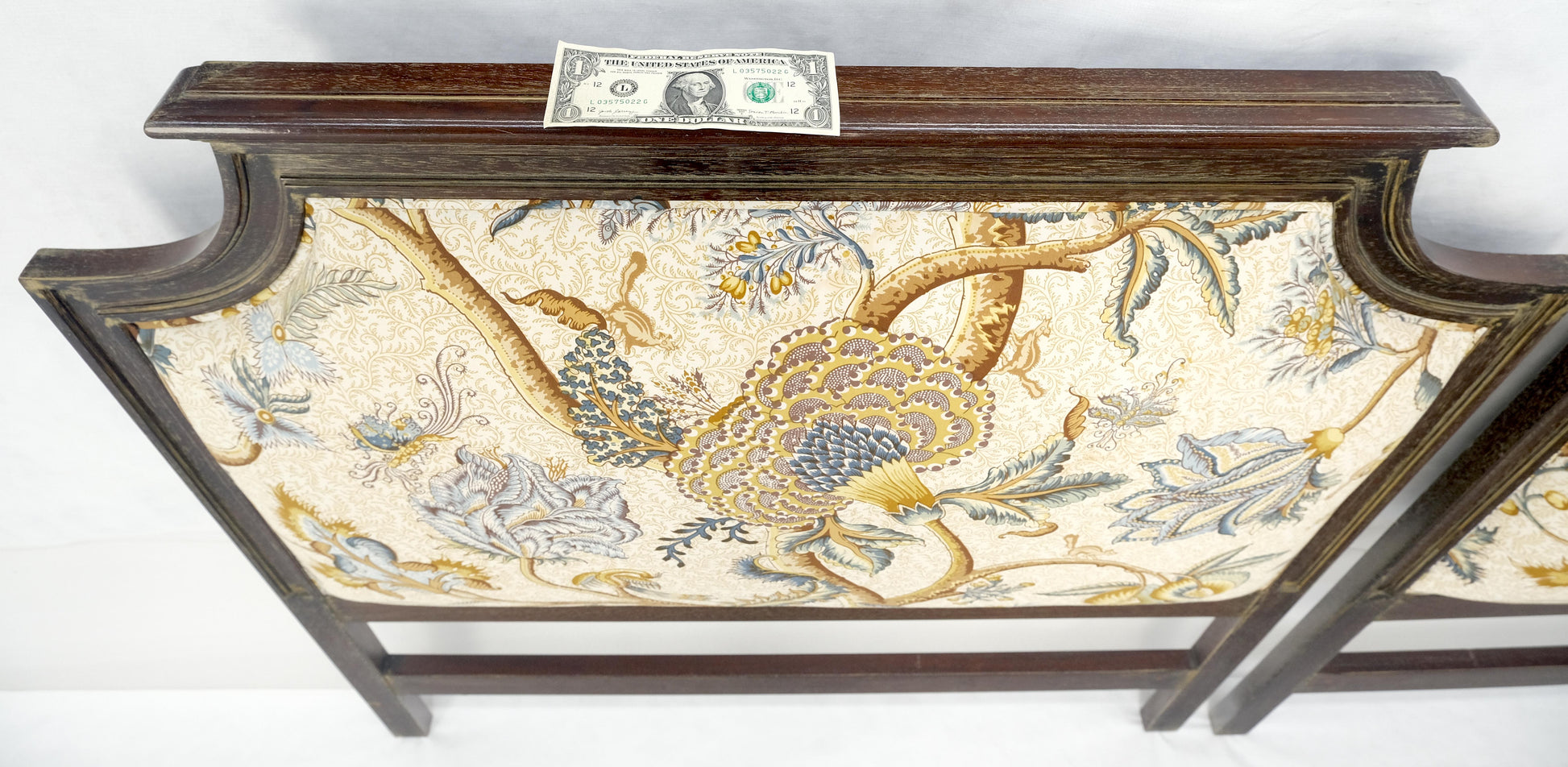 EstablishedLines Pair of Very Fine Cerused Mahogany New Upholstery Twin Size Headboards Beds MINT